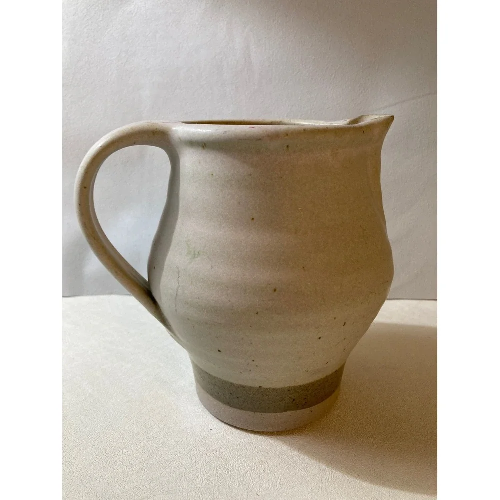 Vintage Studio Pottery Pitcher Hand Painted Peach Fruit Stoneware Creamer 5.5in